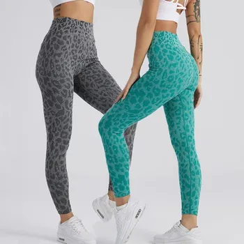 Женские брюки для йоги, персиковые брюки для фитнеса, Леопардовый принт, обтягивающие брюки для бега, спортивные бесшовные штаны для йоги
