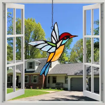 Витражи с птицами на окнах в стиле Тиффани, Летающие птицы, Ловцы солнца, изделия ручной работы, Висячие украшения на окнах для домашнего декора