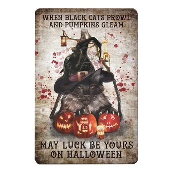 1шт Да сопутствует вам удача на Хэллоуин Кошка Ведьма Тыква Декоративная Хэллоуин Черная Кошка Внутренний и наружный декор комнаты 12x16 Дюймов
