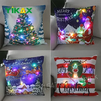 Рождественский чехол для подушки со светодиодной подсветкой, светящаяся наволочка с подсветкой 2024, рождественские украшения для дома Navidad, Новогоднее рождественское украшение