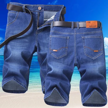 2023 Синие шорты из мягкого денима для мужчин, мужские летние стрейчевые легкие джинсовые брюки длиной до колена