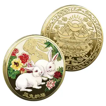 Монета с китайским кроликом, Золото, серебро, 2023, Весенний фестиваль в честь китайского Лунного Нового года, Счастливая монета, Талисман на удачу, Сувенир Весеннего фестиваля
