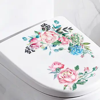 Наклейка с акварельным цветком на туалет, Съемная Самоклеящаяся Наклейка для художественного оформления стен ванной комнаты из водонепроницаемого ПВХ