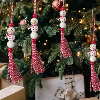 Рождественские подвески с кисточками, праздничные подвески с кисточками в виде снеговика для украшения Рождественской елки, окна, автомобиля, Многоразовые Полосатые подвески из бисера