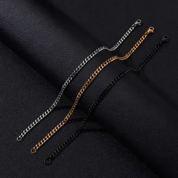 Rinhoo, мужской простой браслет-цепочка из нержавеющей стали 3,5 мм с лобстером, модные высококачественные ювелирные изделия Унисекс на запястье, подарки