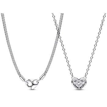 Новое ожерелье-цепочка из стерлингового серебра 925 пробы pan Moments с шипами, сияющее сердце и подвеска с плавающим камнем, колье Collier, ожерелье