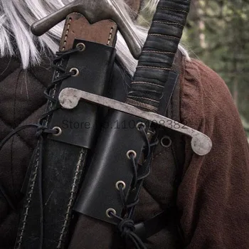 Средневековый спинной двойной держатель для меча, задние ножны, кожаная сбруя, ремень для ножен, вешалка для сабли-рапиры для косплея LARP Warrior