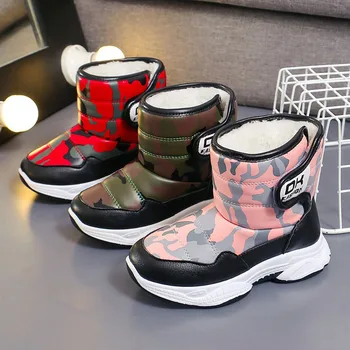 Зимние детские ботинки в корейском стиле, водонепроницаемая повседневная обувь для мальчиков и девочек, нескользящие плюшевые теплые ботинки Martin для детей